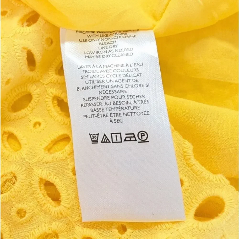 Anthropologie The Somerset Eyelet Mini Dress Womens L Yellow V-neck Short Sleeve